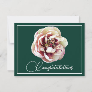 White Crimson Peony Green Backdrop Congratulations Postcard