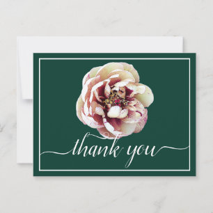 White & Crimson Peony Green Background Thank You Postcard