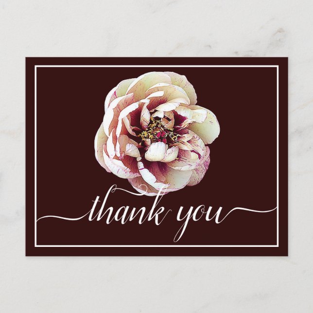 White & Crimson Peony Wine Background Thank You Postcard (Front)