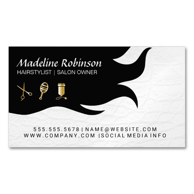 White Crocodile Leather | Hair and Salon Tools Business Card Magnet (Front)