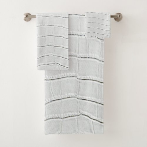 White Crocodile Skin Print Bath Towel Set