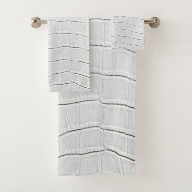 White Crocodile Skin Print Bath Towel Set (Insitu)