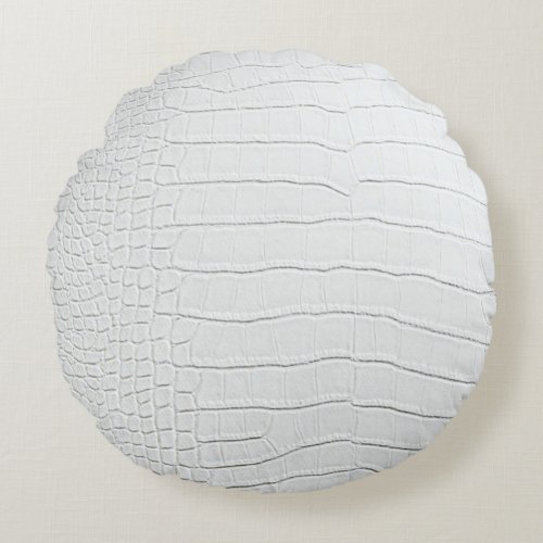 White Crocodile Skin Print Round Pillow