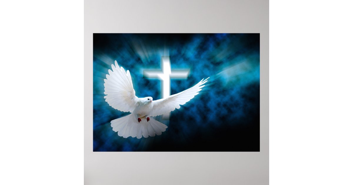 White Cross And Holy Dove In The Dark Sky Poster | Zazzle.com
