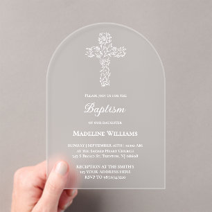 white cross Baptism Acrylic Invitation