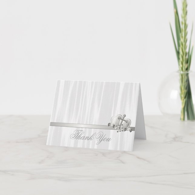 White Cross Baptism Christening Communion Thank Thank You Card (Front)