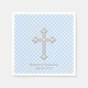 White Cross Blue Christening Paper Napkins