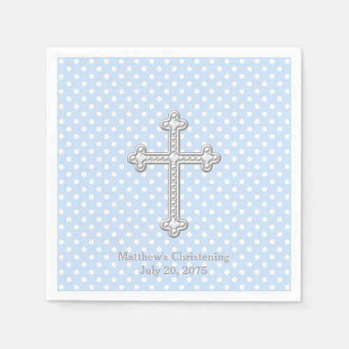 White Cross Blue Christening Paper Napkins