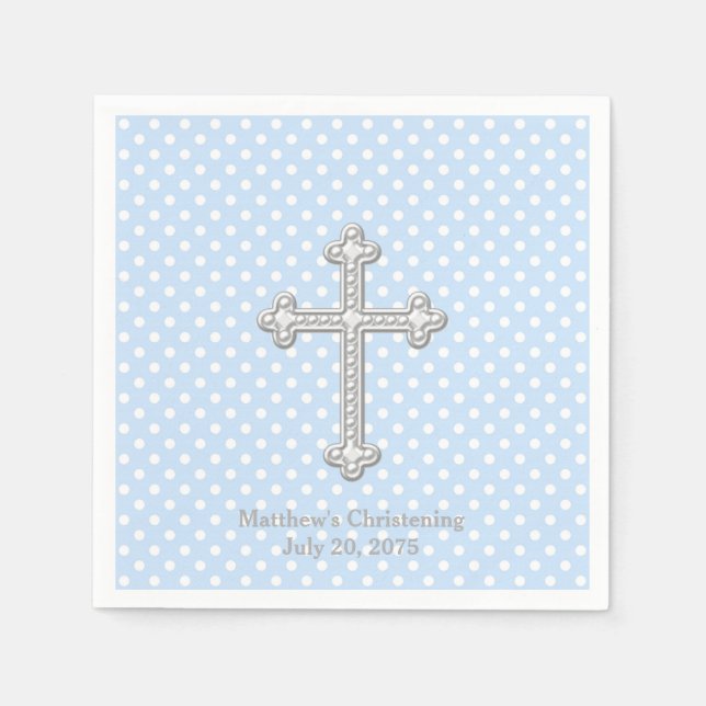 White Cross Blue Christening Paper Napkins (Front)