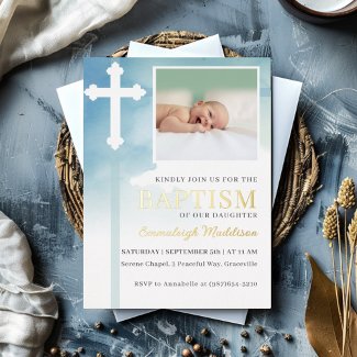 White Cross Blue Watercolor Photo Baptism