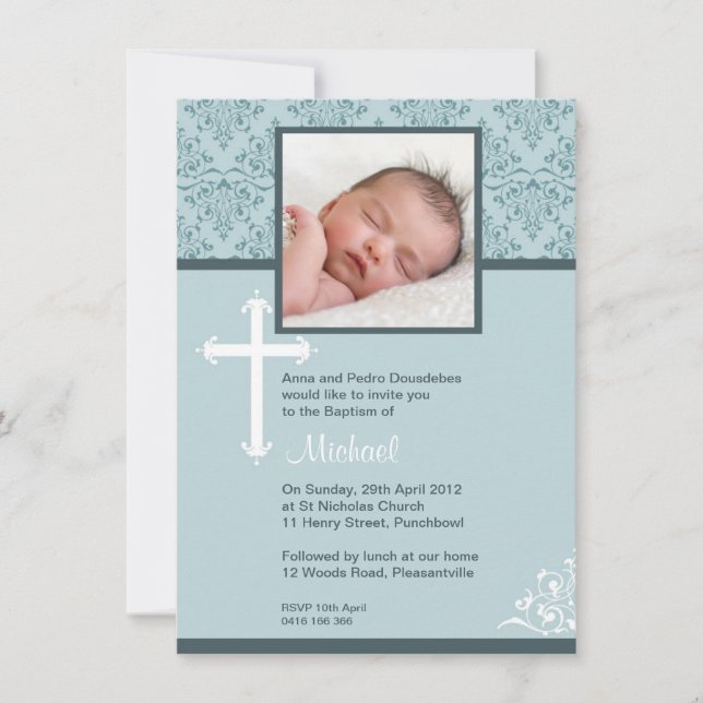 White Cross Christening Invitations (Front)