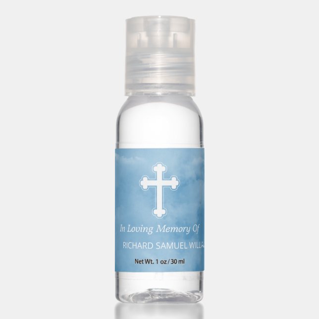 White Cross Cloudy Sky Memorial Service Hand Sanitizer (Front)