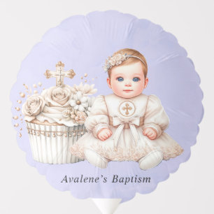 White Cross Cupcake with Girl Baptism  Balloon