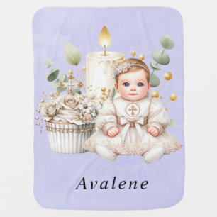 White Cross Cupcake with Girl Baptism Custom Baby Blanket