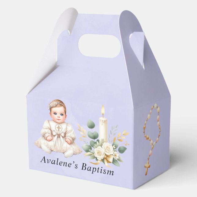White Cross Cupcake with Girl Baptism  Favor Boxes (Back)