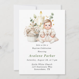 White Cross Cupcake with Girl Baptism Invitation