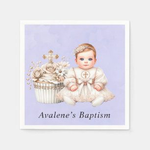 White Cross Cupcake with Girl Baptism  Napkins