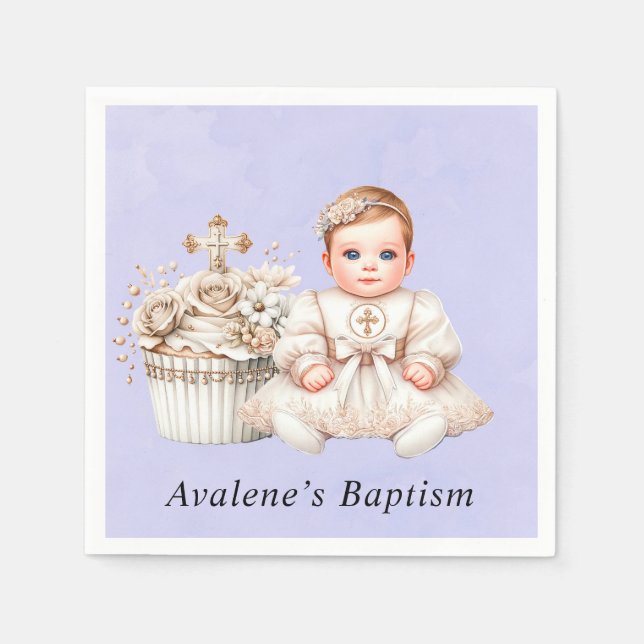 White Cross Cupcake with Girl Baptism  Napkins (Front)