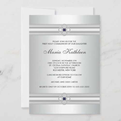 White Cross Diamond Girls White First Communion Custom Announcement