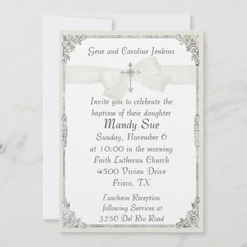 White Cross Elegant Baptism Invitation