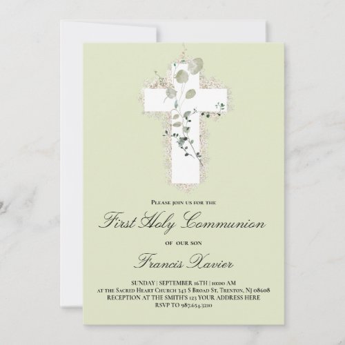 white cross First Holy Communion Invitation