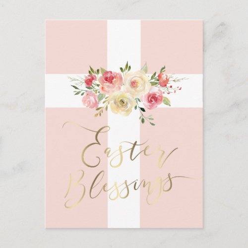 white cross floral Easter Blessings Postcard