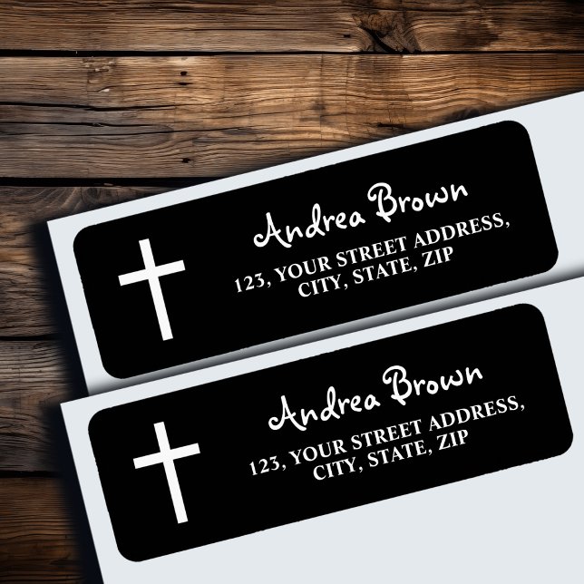 White Cross Funeral Black Return Address Label (Creator Uploaded)