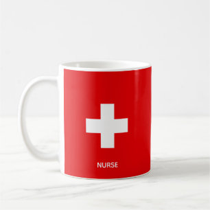 White Cross, Golden Caduceus & Nurse Text on Red Coffee Mug