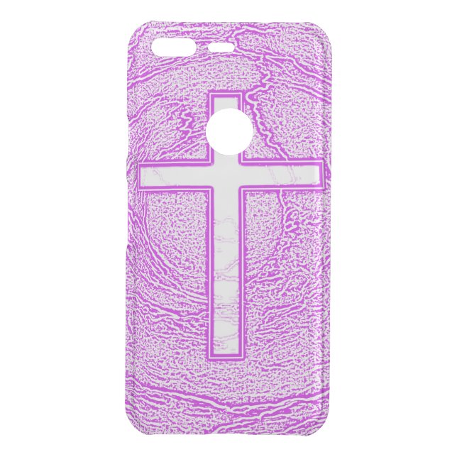 WHITE CROSS HIGHLIGHTED IN PINK UNCOMMON GOOGLE PIXEL CASE (Back)