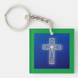 White Cross Keychain