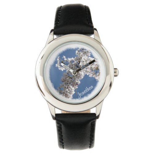 White Cross on Blue Sky Personalized Watch