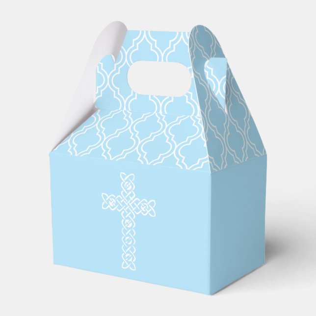 White Cross on Pale Blue First Communion Favor Box (Front Side)