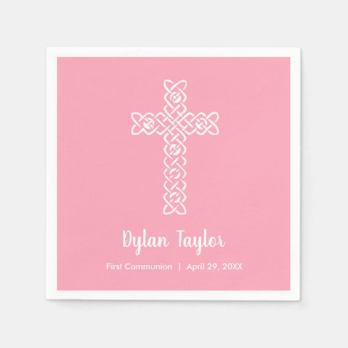 White Cross on Pink Religious Napkins