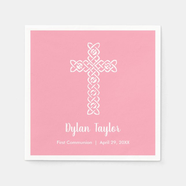 White Cross on Pink Religious Napkins (Front)