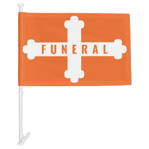 White Cross Orange Funeral Procession Car Flag
