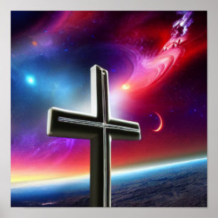 White Cross Over the Blue Water Poster
