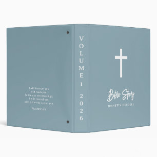 White Cross Personalized Dusty Blue Bible Study 3 Ring Binder