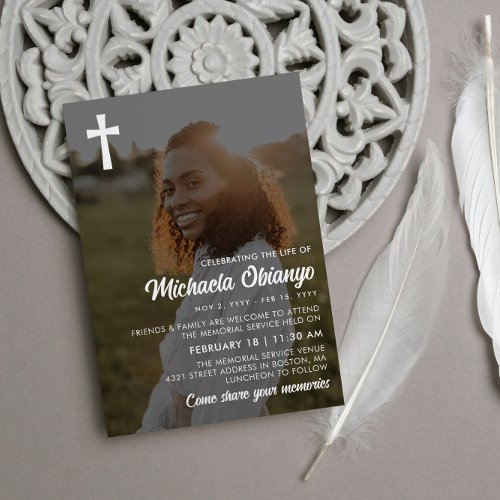 White Cross Photo Celebrating the Life Invitation
