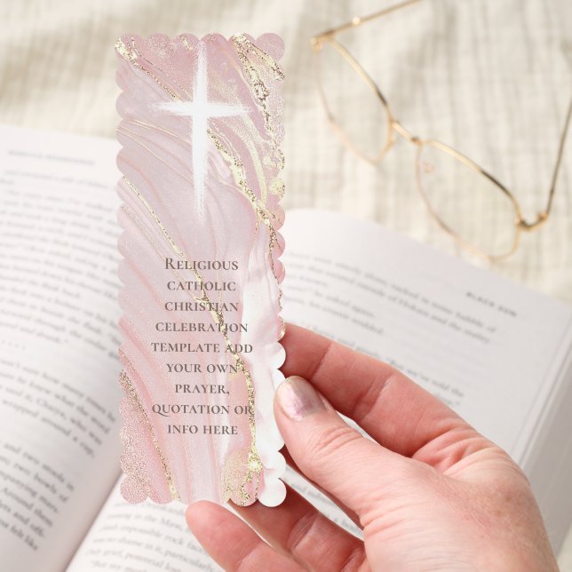 white cross pink fluid marble background bookmarks (Hand)
