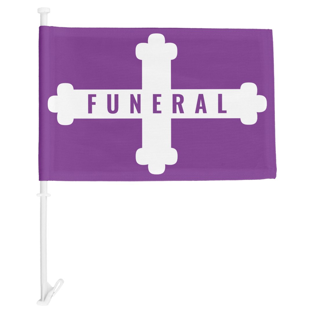 White Cross Purple Funeral Procession Car Flag | Zazzle