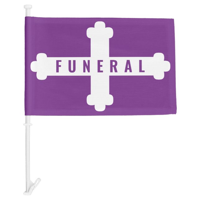 White Cross Purple Funeral Procession Car Flag (Front)