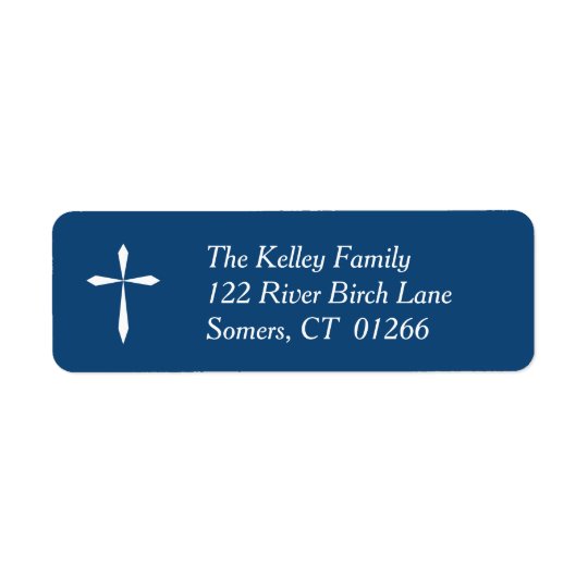 White cross religious address label navy label zazzle