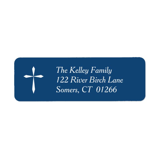 White Cross Religious Address Label, Navy Label (Front)