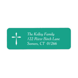 White Cross Religious Address Label, Teal Label