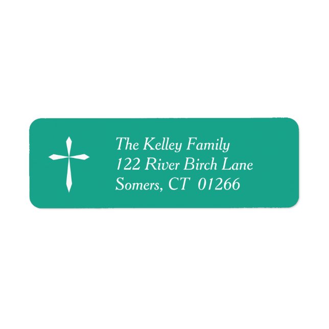 White Cross Religious Address Label, Teal Label (Front)