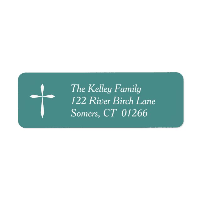 White Cross Religious Address Label, Teal Label (Front)