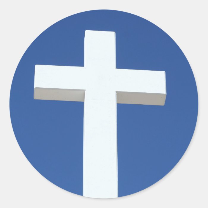 White Cross Round Stickers