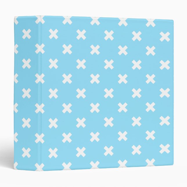 White cross stitches on baby blue 3 ring binder (Front/Spine)