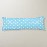 White cross stitches on baby blue