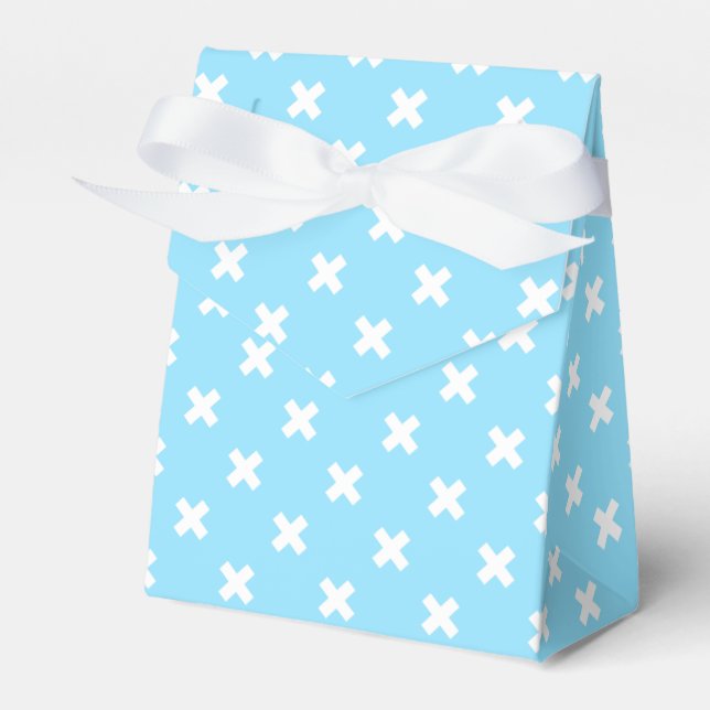 White cross stitches on baby blue favor boxes (Front Side)